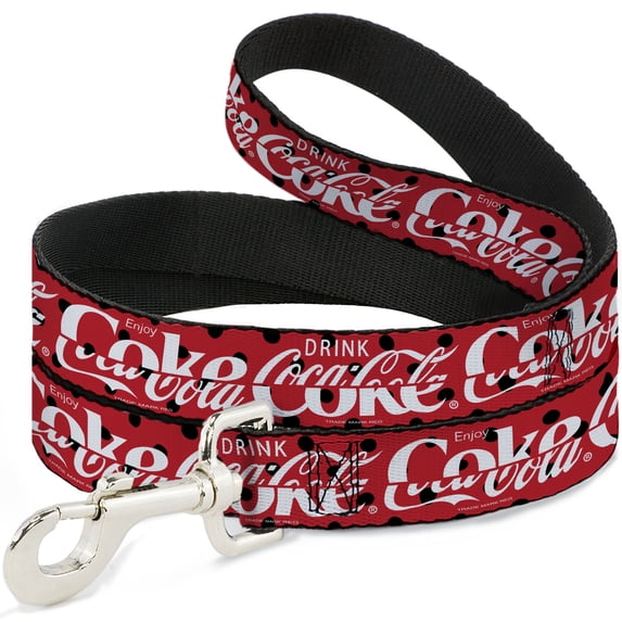 The Coca-Cola Company Pet Leash, Dog Leash, Drink Coca Cola Coke Polka Dot Red Black White, 6 Feet Long 1.0 Inch Wide
