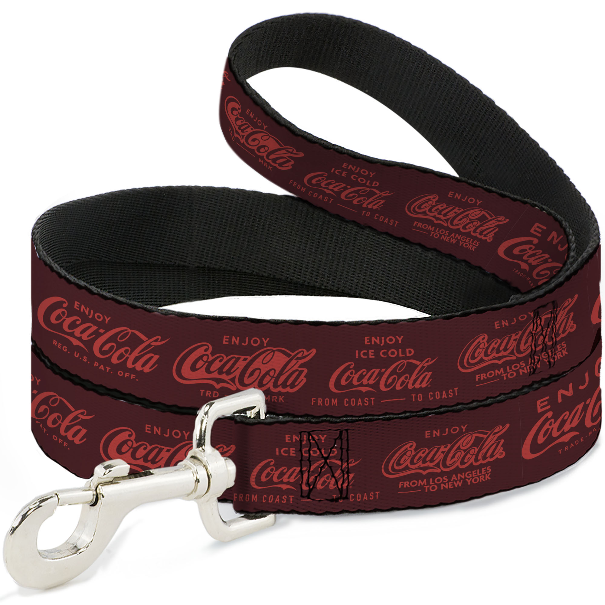 The Coca-Cola Company Pet Leash, Dog Leash, Enjoy Coca Cola Logos Brown Red, 6 Feet Long 1.0 Inch Wide