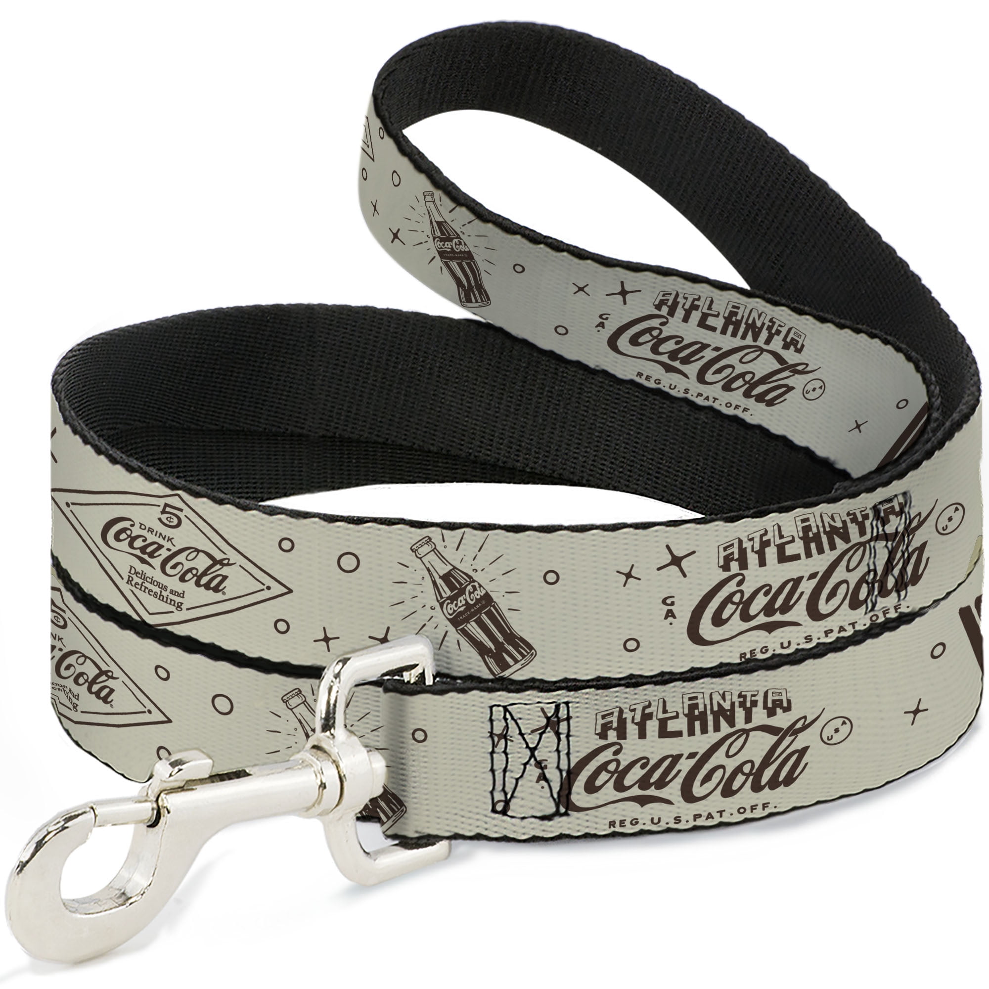The Coca-Cola Company Pet Leash, Dog Leash, Vintage Coca Cola Coke Icons and Ad Logos White Brown, 6 Feet Long 1.0 Inch Wide