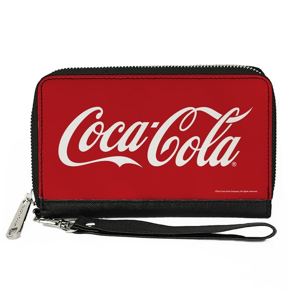 The Coca-Cola Company Wallet, Zip Around, Coca Cola Coke Script Logo Centered Red White, Vegan Leather