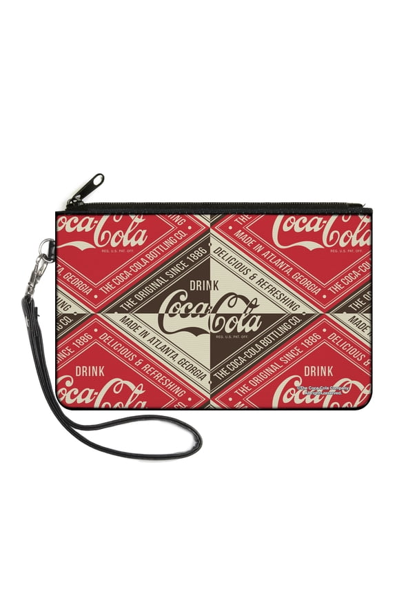 The Coca-Cola Company Wallet, Zip Clutch, Drink Coca Cola Delicious Refreshing Blocks Red Brown White, Canvas