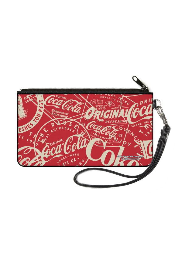 The Coca-Cola Company Wallet, Zip Pouch, Vintage Coca Cola Coke Icons and Ad Logos Red White, Canvas