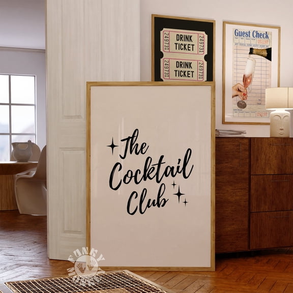 The Cocktail Club Retro Print Bar Cart Wall Arttrendy Wall Art Print Typography Print Art Print Apartment Aesthetic , Poster Print Only