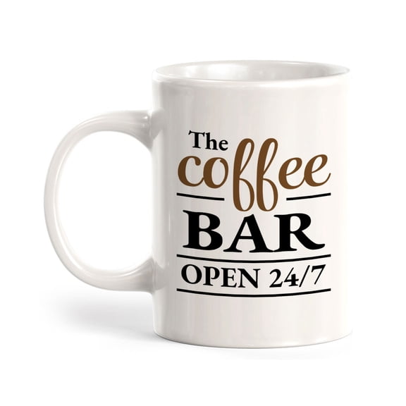 The Coffee Bar Open 24/7 11oz Plastic Coffee Mug | Funny Coffee Cups
