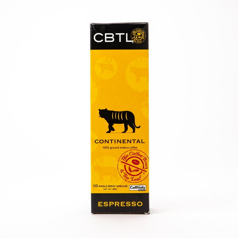 The Coffee Bean Tea Leaf Continental Espresso Light Roast Single Serve Coffee for CBTL Single Serve Systems 1 Box of 10 Capsules Walmart