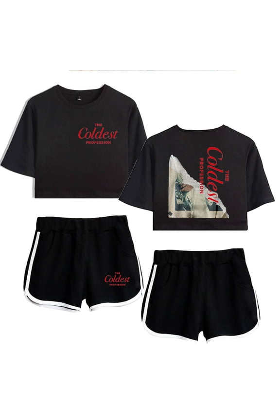 The Coldest Profession Album Collection Merch Women’s Crop Top Set – Midriff-Baring Fitted Gym Tee and Shorts for Music Fans