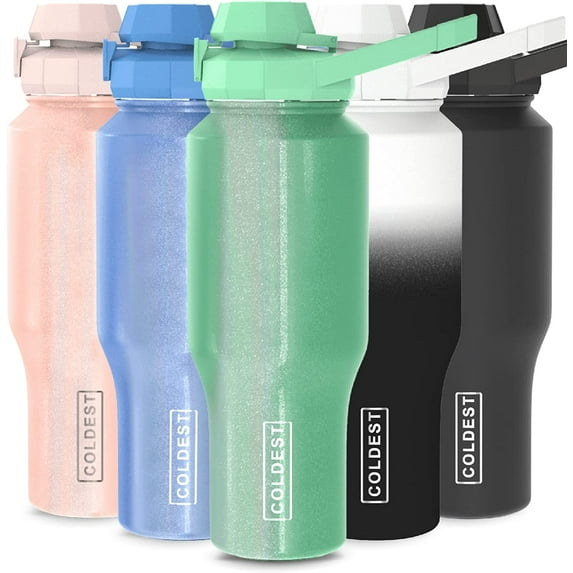 The Coldest Shaker Bottle Perfect Blender for Protein Shakes, Pre Workout and Cocktails with Insulated Chug lid (36 oz, Green Aurora Glitter)