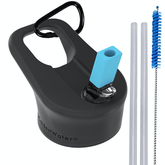 The Coldest Water Insulated Wide Mouth Size 2.0 - Hydro Sports Straw Cap Flip Top Lid - Multi-Compatible Stainless Steel Water Bottles (Matte Black)