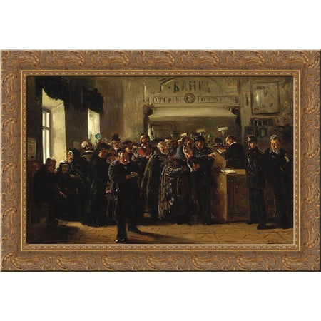 The Collapse of a Bank (study) 24x19 Gold Ornate Wood Framed Canvas Art by Makovsky, Vladimir