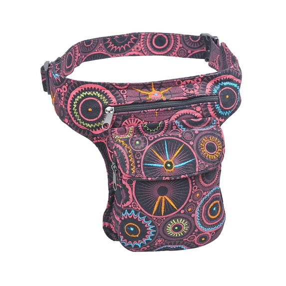 The Collection Royal Fanny Pack Crossbody Bags for Women| Cotton Canvas Boho Hippie Festival Colorful Belt Bag for Women (Blk+Wine F)