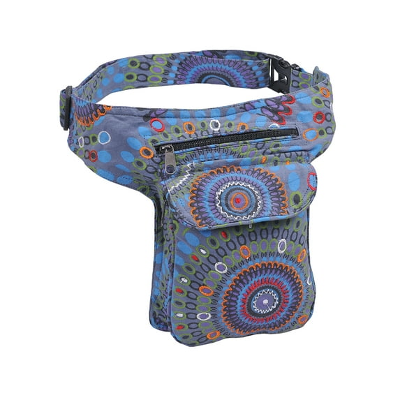 The Collection Royal Fanny Pack Crossbody Bags for Women| Cotton Canvas Boho Hippie Festival Colorful Belt Bag for Women (Blue B)