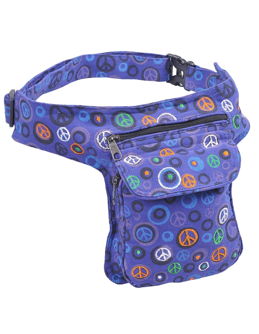 The Collection Royal Fanny Pack Crossbody Bags for Women| Cotton Canvas Boho Hippie Festival Colorful Belt Bag for Women (Purple Peace R)