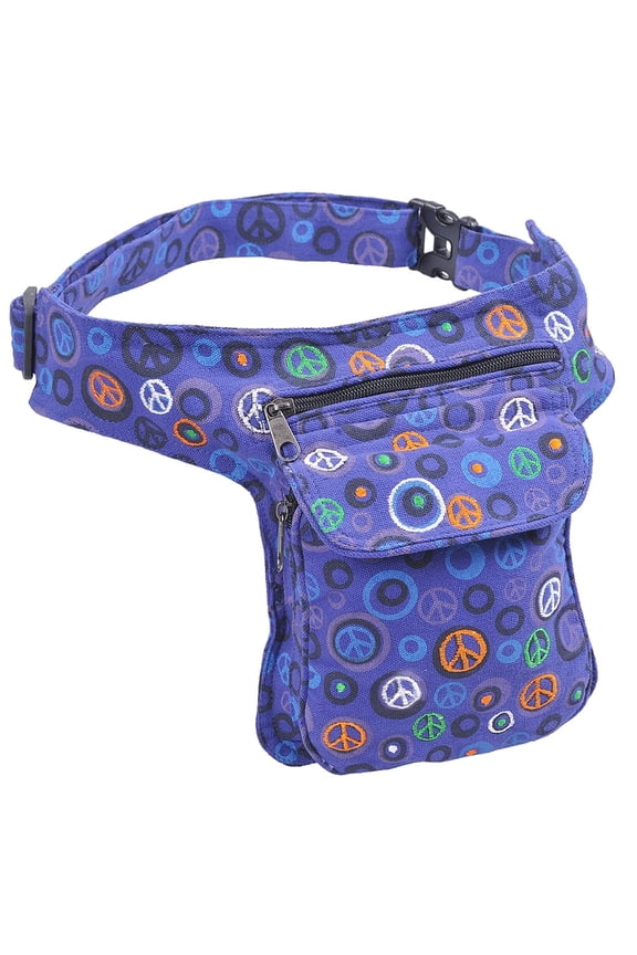 Fanny Pack Crossbody Bags for Women| Cotton Canvas Boho Hippie Festival Colorful Belt Bag for Women (Purple Peace R)
