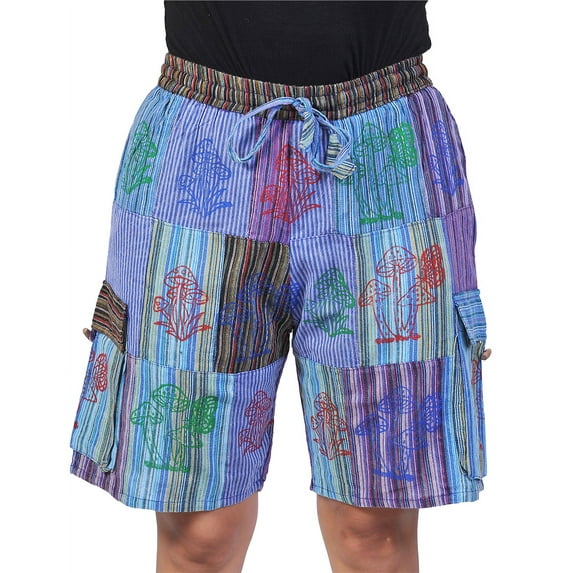 The Collection Royal Men Hippie Patchwork Bohemian Casual Rave Festival Harem Drawstring Boho Shorts-S