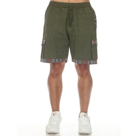 The Collection Royal Men Hippie Solid Bohemian Casual Rave Festival Harem Drawstring Boho Shorts Olive Green-L/XL