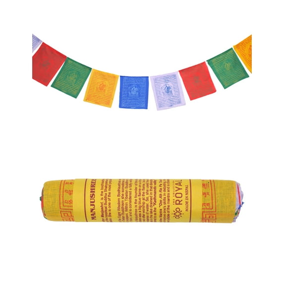 The Collection Royal Tibetan Prayer Flags Outdoor, Zen Flag, Colorful Buddhist Banner, Chakras Flags, Sacred Geometry Flag, Made in Nepal Wind Horse Flag, Traditional Mantras ( Manjushree)