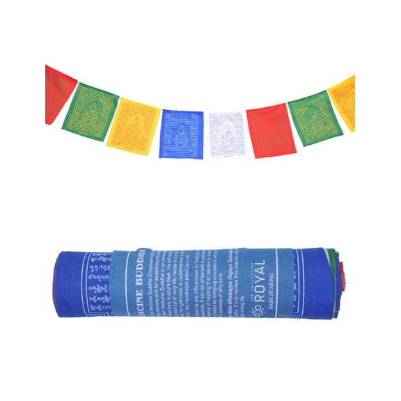 The Collection Royal Tibetan Prayer Flags Outdoor, Zen Flag, Colorful Buddhist Banner, Chakras Flags, Sacred Geometry Flag, Made in Nepal Wind Horse Flag, Traditional Mantras (Medicine Buddha)