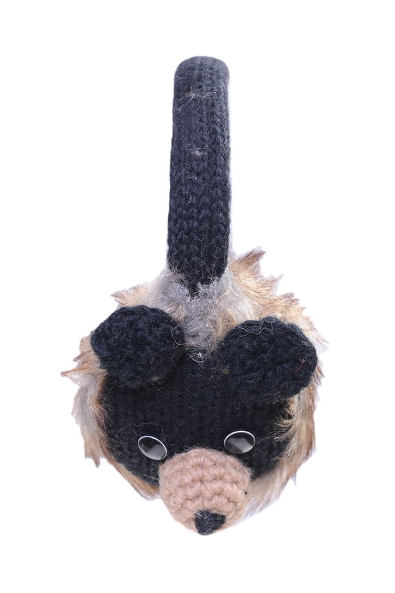 Woolen Black Bear Faced Animal Themed Winter Cold Weather Hand Knitted Earmuff