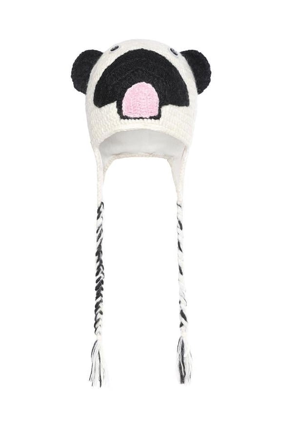 Woolen and Fleece Lined Knitted Winter Dog Faced Animal Ear Flap Beanie Hat for Women and Men