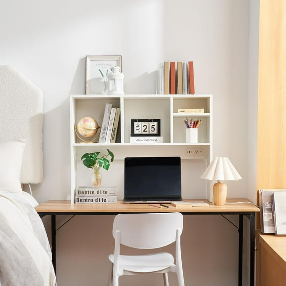 The College Cube Dorm Desk Bookshelf with Outlet - White
