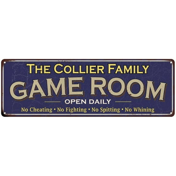 The Collier Family Gift Blue Game Room Metal 6x18 Sign 206180037736