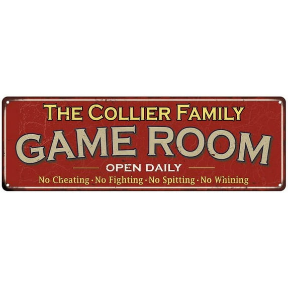 The Collier Family Gift Red Game Room Metal 6x18 Sign 206180038736
