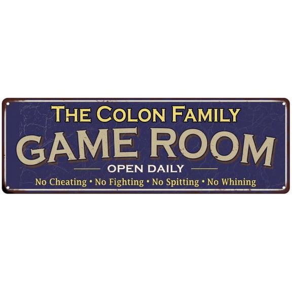 The Colon Family Blue Game Room Metal 8x24 Sign 108240037264