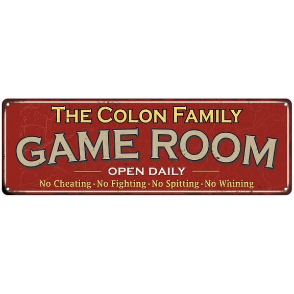 The Colon Family Red Game Room Metal 6x18 Sign 106180038264