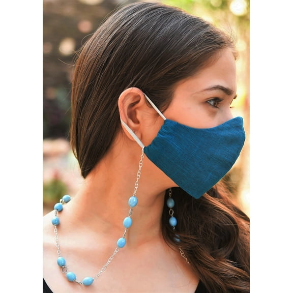 The Color Craft Convertible Mask Chain, Necklace, Eyeglass Chain TWIST Glass Turquoise for Women Mask Holder - 1100