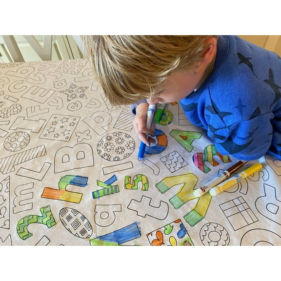 The Coloring Table – Learning Fun Design – Square Tablecloth - Fabric – Washable and Reusable