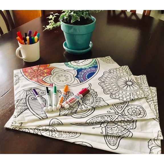 The Coloring Table - Mandala Design - Set of 8 Placemats (14"x18") - Fabric – Washable and Reusable