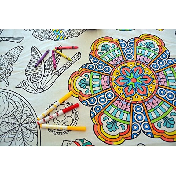 The Coloring Table - Mandala Design - XL Rectangle Tablecloth - Fabric - Washable and Reusable