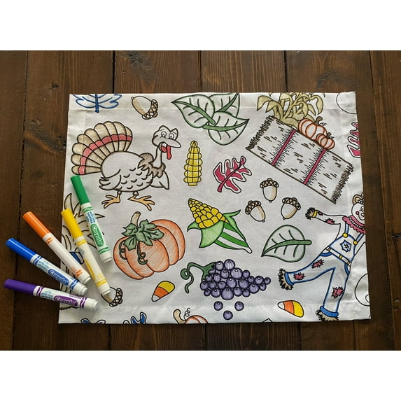 The Coloring Table -Thanksgiving Design -Set of 8 Placemats(14"x18") -Fabric -Washable and Reusable