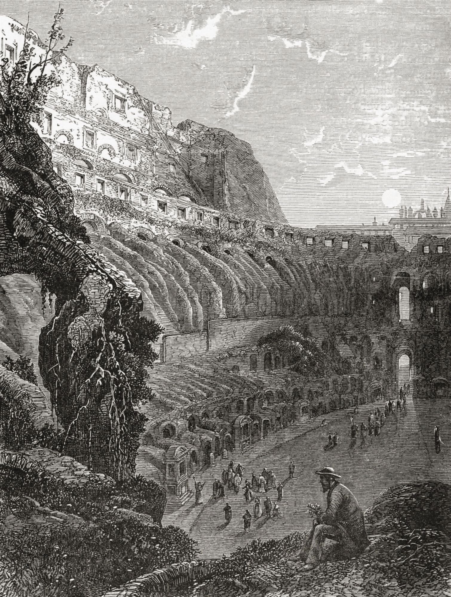 The Colosseum Rome Italy Before The 1874 Excavations From Italian Pictures Published 1895 Canvas Art - Ken Welsh Design Pics (26 x 34)