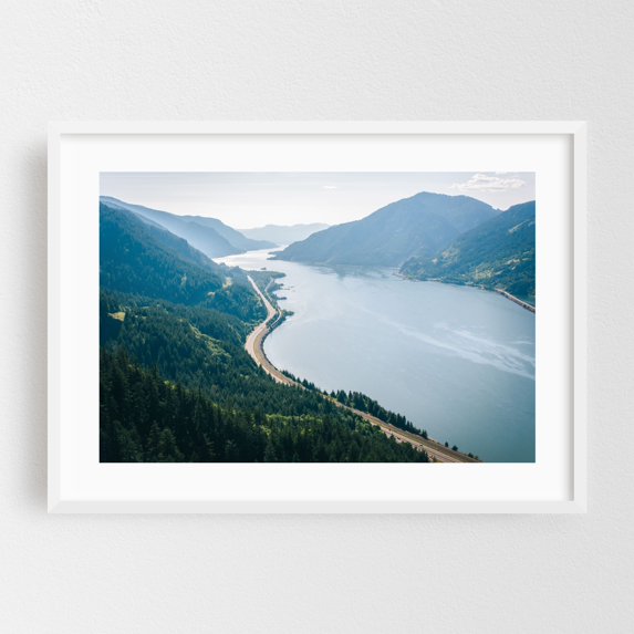 The Columbia River from Mitchell Point - Oregon Photography White Framed Wall Art Print 20 x 30 inches