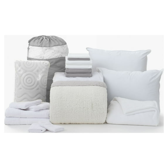The Comfort Dorm Essentials Value Pack in Arlow, 19-Piece College Dorm Bedding Comforter Set, Twin XL, Includes Bonus Topper, 2 Pillows, Storage Set and 100% Cotton Towel Sets by Dawn