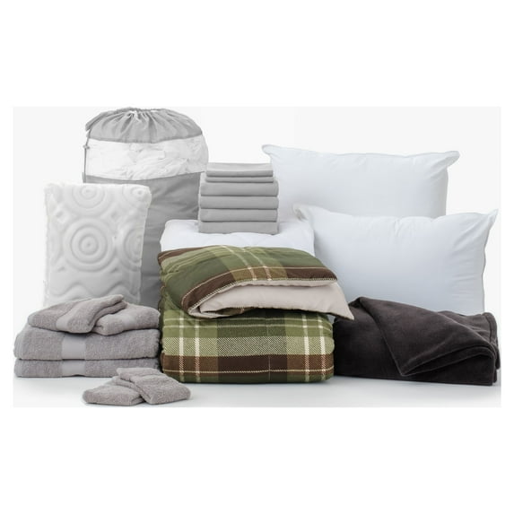 The Comfort Dorm Essentials Value Pack in Bryce Forest, 19-Piece College Dorm Bedding Comforter Set, Twin XL, Includes Bonus Topper, 2 Pillows, Storage Set and 100% Cotton Towel Sets by Dawn