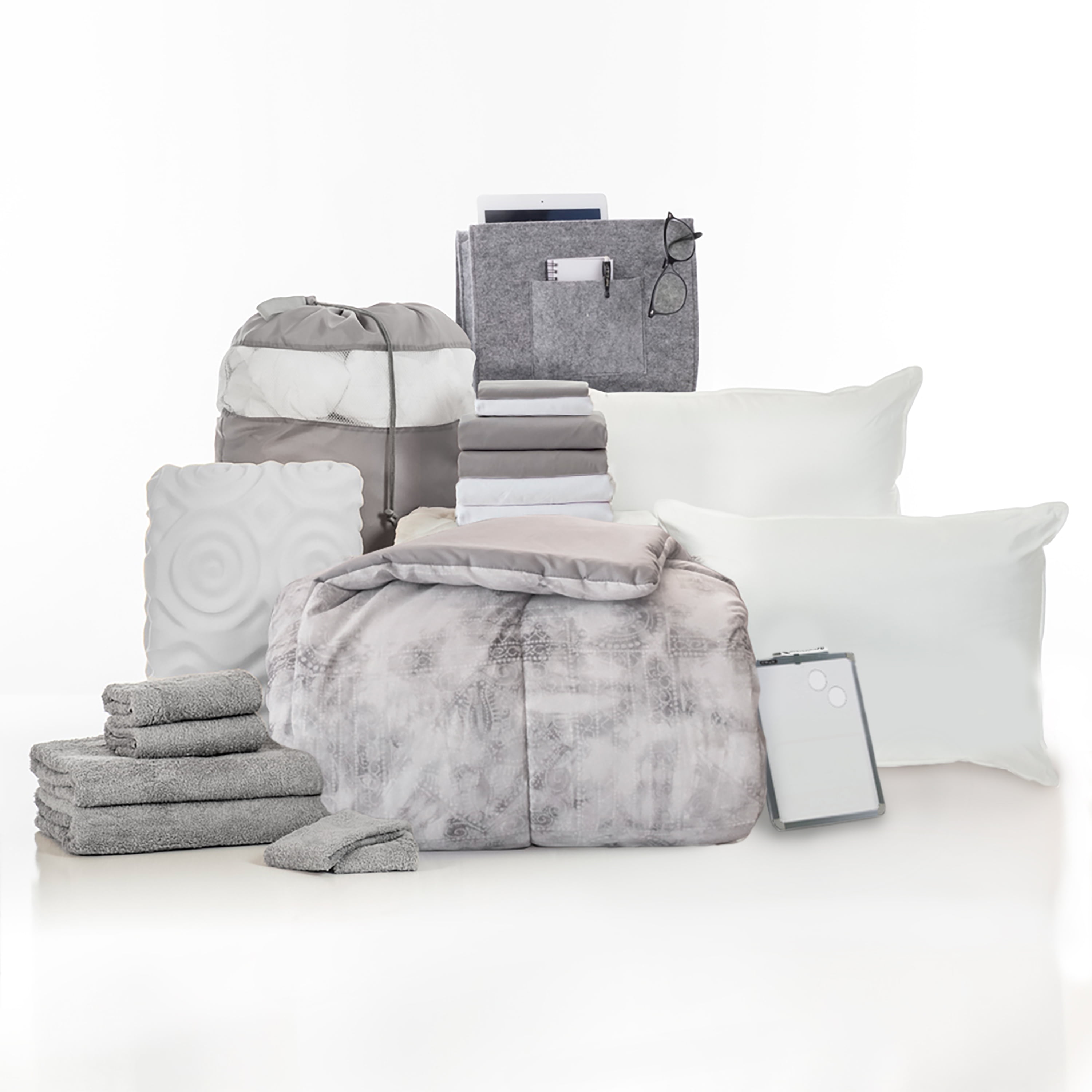 The Comfort Pak, Angelika Gray, 21-Piece College Dorm Bedding Comforter  Set, Twin XL, Includes Bonus Topper, 2 Pillows, Storage Set and 100% Cotton  Towel Sets by OCM - Walmart.com