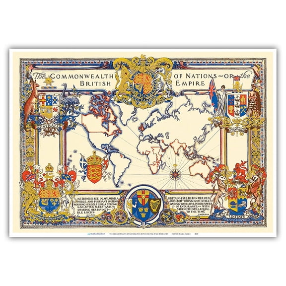 The Commonwealth of Nations (The British Empire) - Vintage Pictorial Map by A.C Webb c.1937 - Master Art Print 10in x 14in