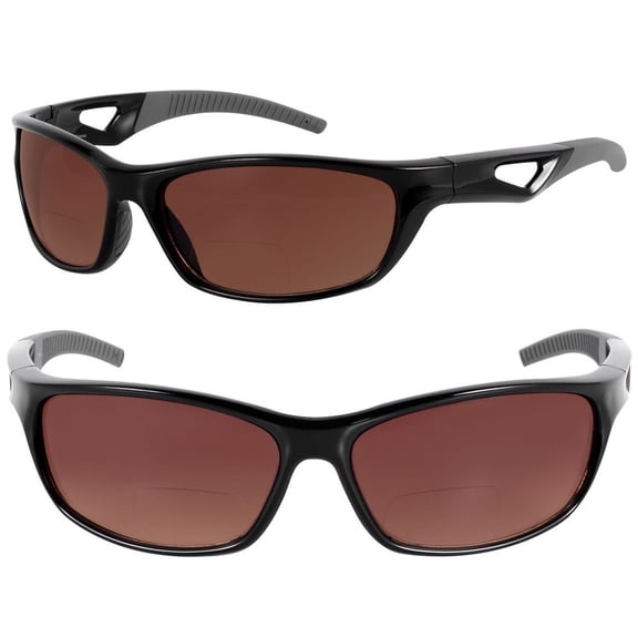 "The Competitor" 2 Pair of Precision Sport Wrap Bifocal Sunglasses Featuring High Definition Lenses - High Definition Amber/High Definition Amber - 3.00