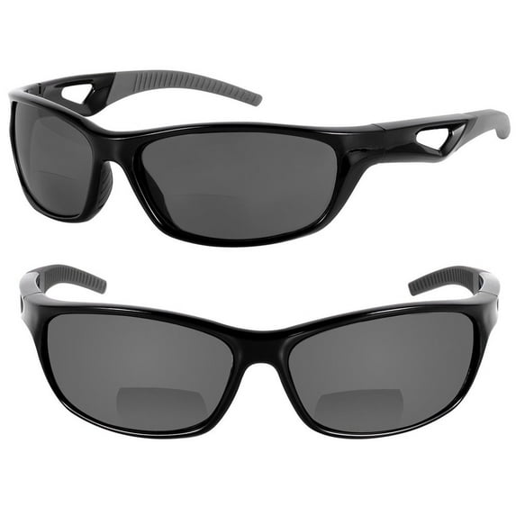 "The Competitor" 2 Pair of Precision Sport Wrap Bifocal Sunglasses Featuring High Definition Lenses - Black/Black - 1.50