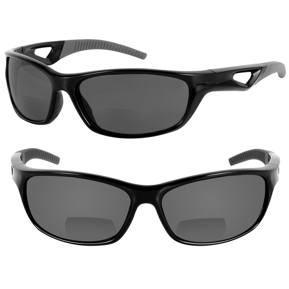 "The Competitor" 2 Pair of Precision Sport Wrap Bifocal Sunglasses Featuring High Definition Lenses - Black/Black - 1.75