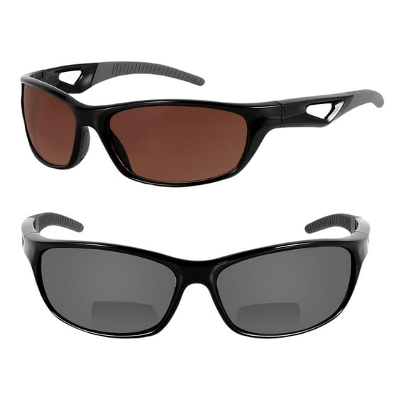 "The Competitor" Lightweight Precision Sport Wrap Polarized Bifocal Sunglasses Featuring High Definition Lenses - 2 Pair Jet/HD Amber - 3.00