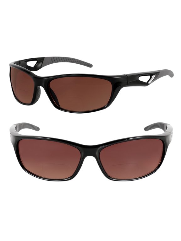 "The Competitor" Lightweight Precision Sport Wrap Polarized Bifocal Sunglasses Featuring High Definition Lenses - 2 Pair HD Amber - 1.50