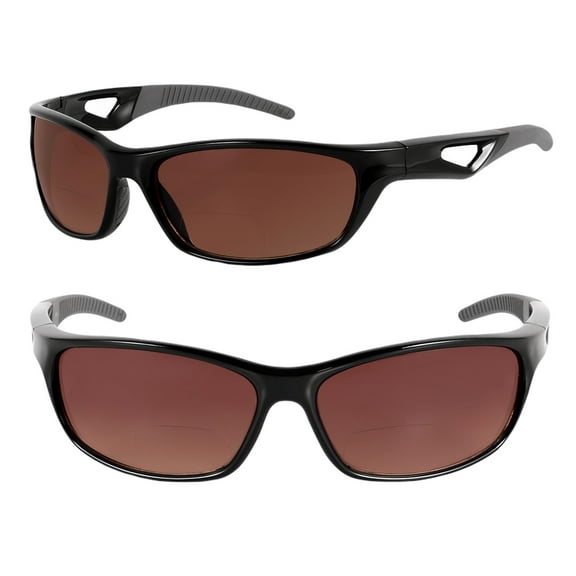 "The Competitor" Lightweight Precision Sport Wrap Polarized Bifocal Sunglasses Featuring High Definition Lenses - 2 Pair HD Amber - 2.00