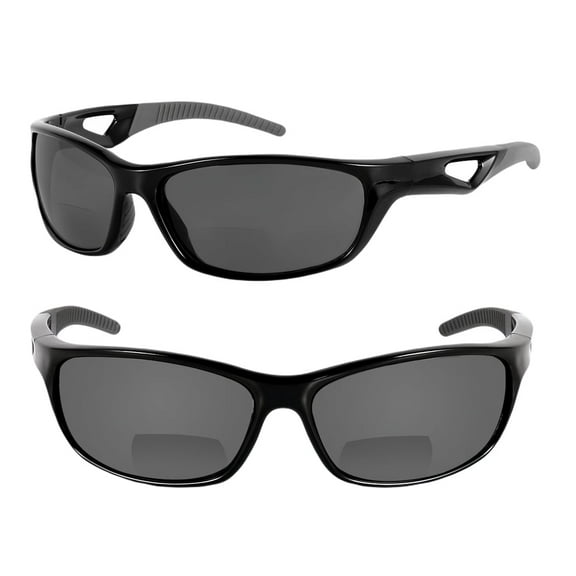 "The Competitor" Lightweight Precision Sport Wrap Polarized Bifocal Sunglasses Featuring High Definition Lenses - 2 Pair Jet - 2.50