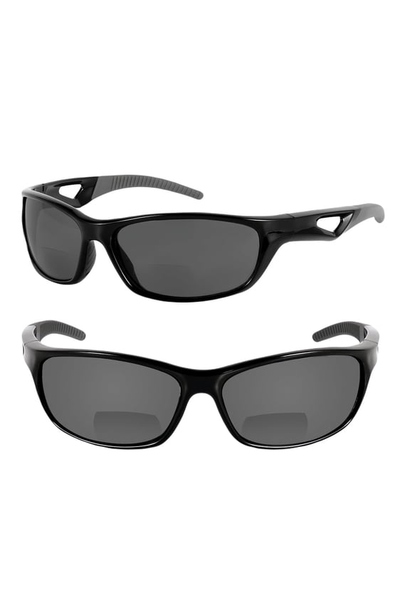 "The Competitor" Lightweight Precision Sport Wrap Polarized Bifocal Sunglasses Featuring High Definition Lenses - 2 Pair Jet - 2.50