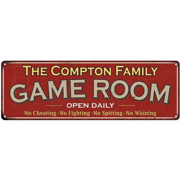 The Compton Family Gift Red Game Room Metal 6x18 Sign 206180038812
