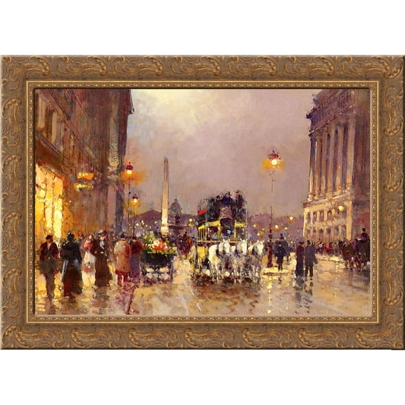 The Concorde Square, Le Soir 24x18 Gold Ornate Wood Framed Canvas Art by Edouard Cortes