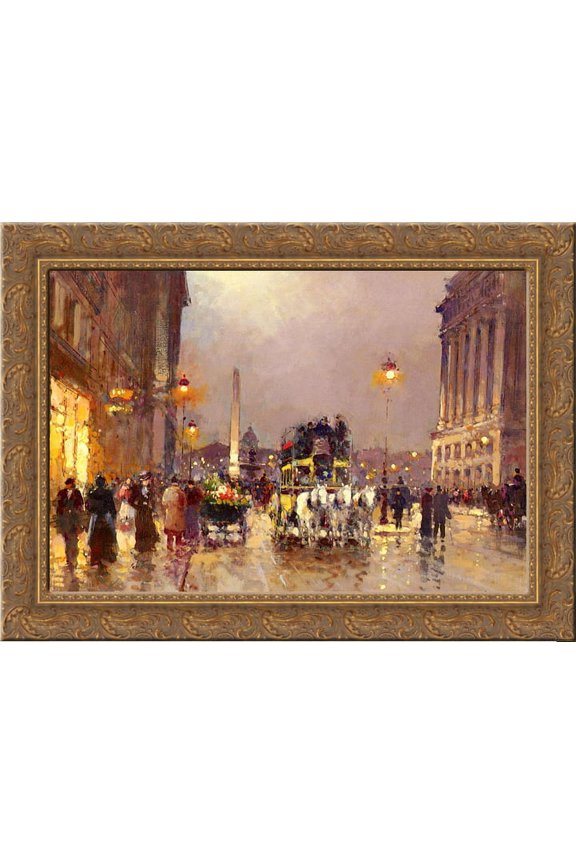 The Concorde Square, Le Soir 24x18 Gold Ornate Wood Framed Canvas Art by Edouard Cortes